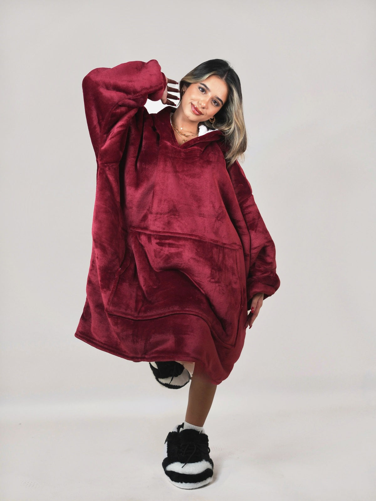 Cozy Wine hoodie blanket in wine red, Front View - Cozify Lebanon