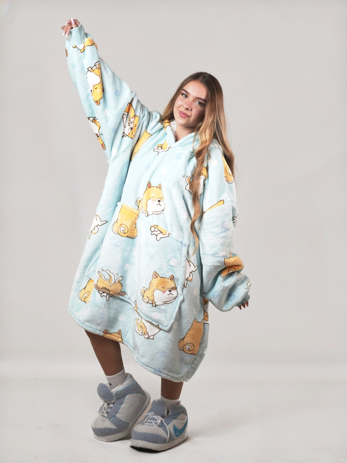 Cozy Doggy hoodie blanket in doggy print, Front View - Cozify Lebanon