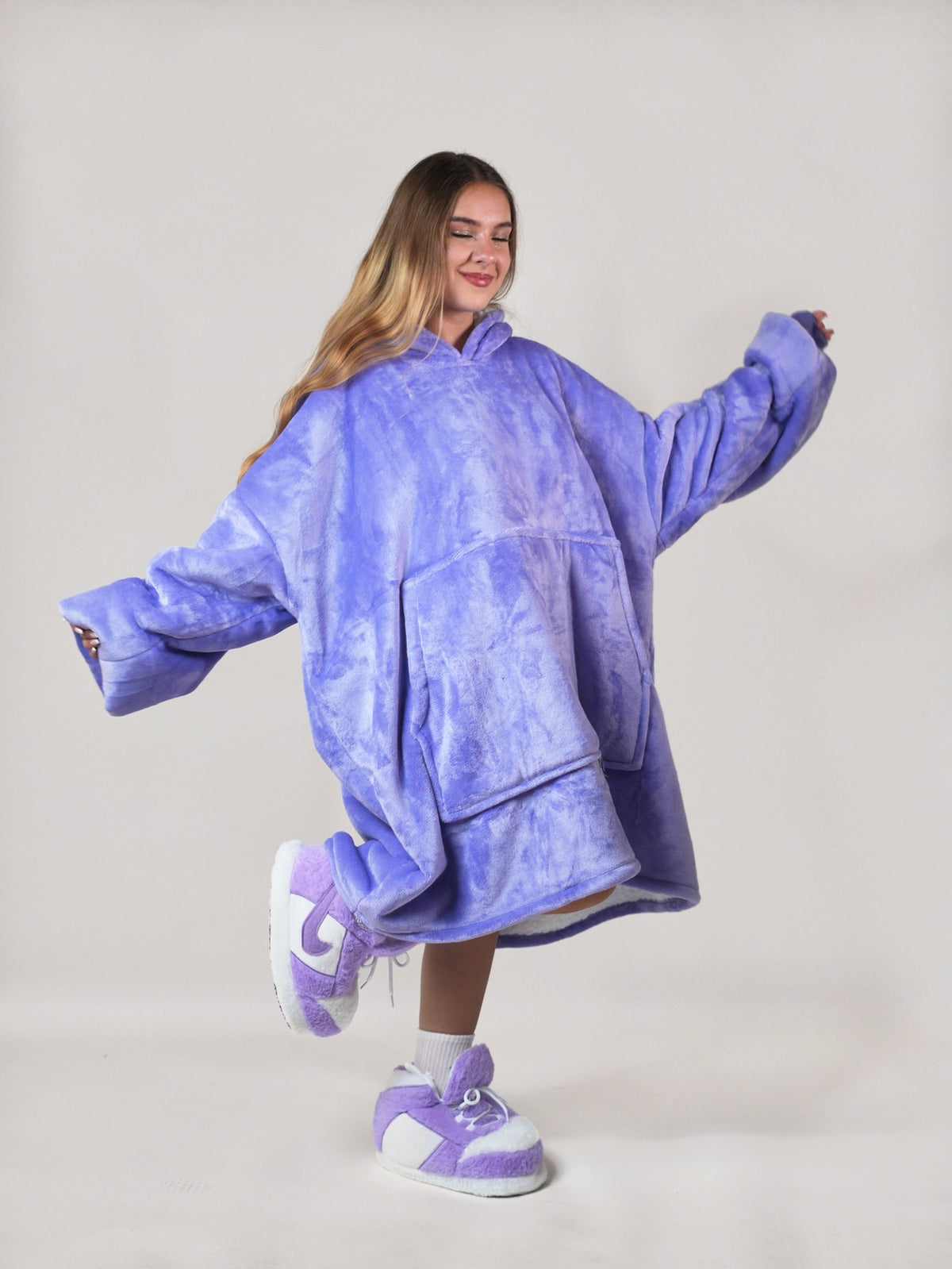 Cozy Purple hoodie blanket in purple unicorn print, Front View - Cozify Lebanon