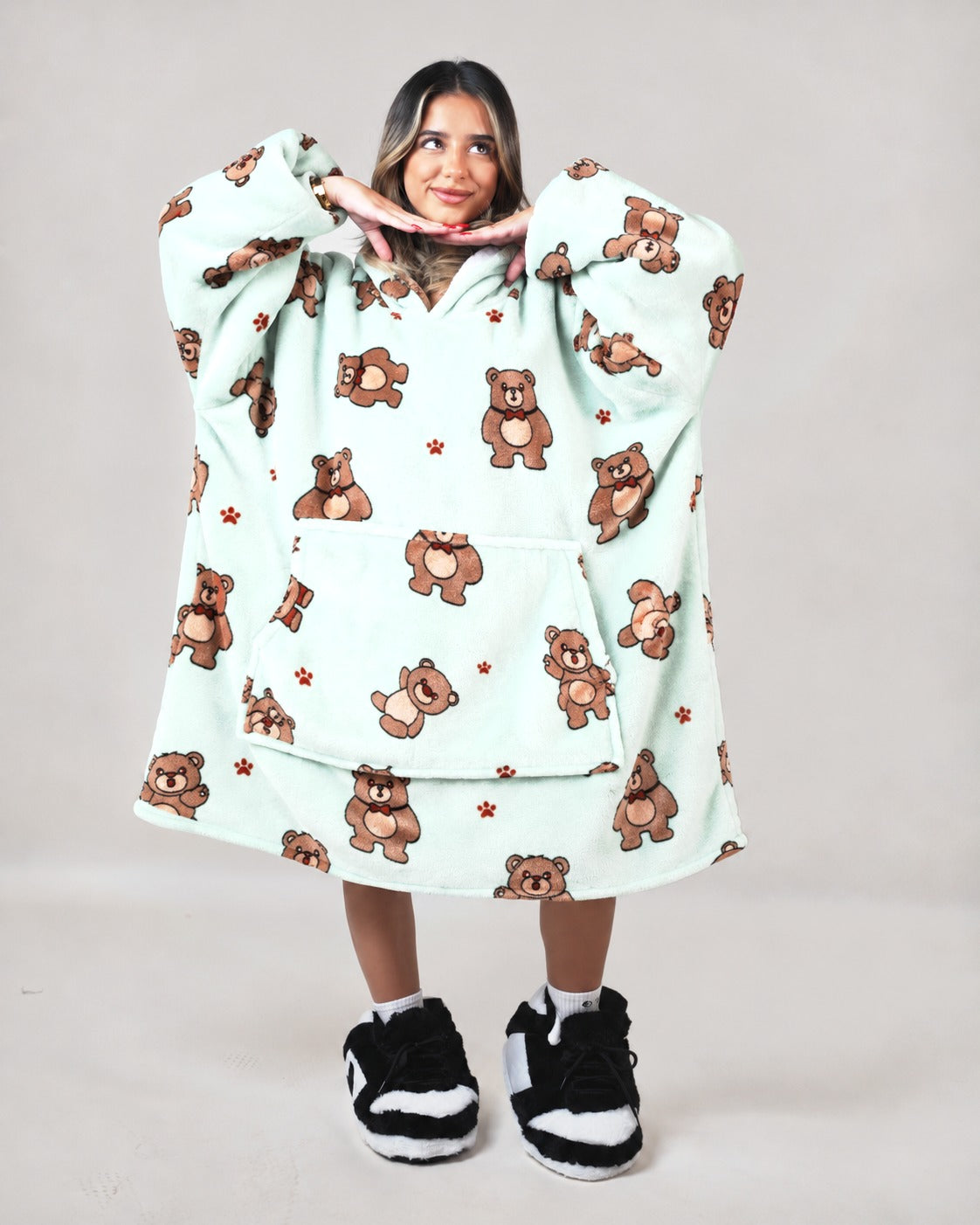Cozy Bears hoodie blanket in bear print, Front View - Cozify Lebanon
