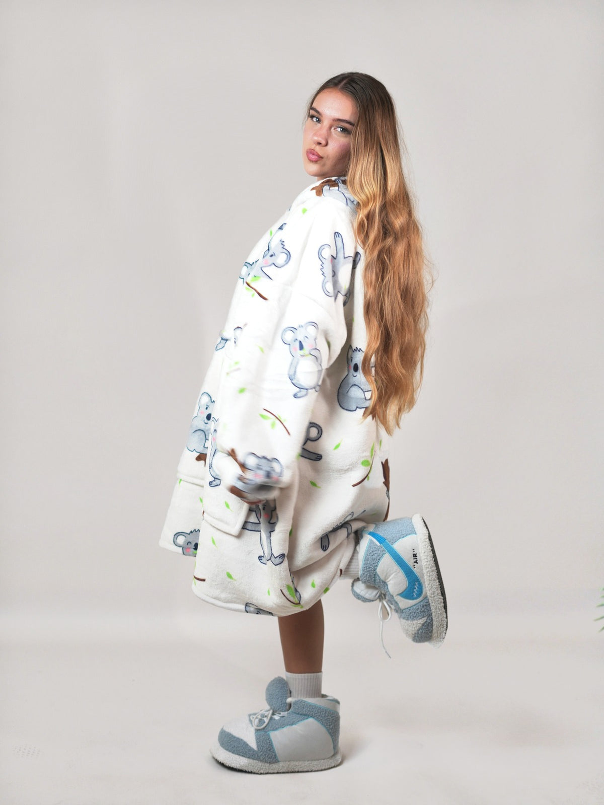Cozy Koala hoodie blanket in koala print cream, Front View - Cozify Lebanon