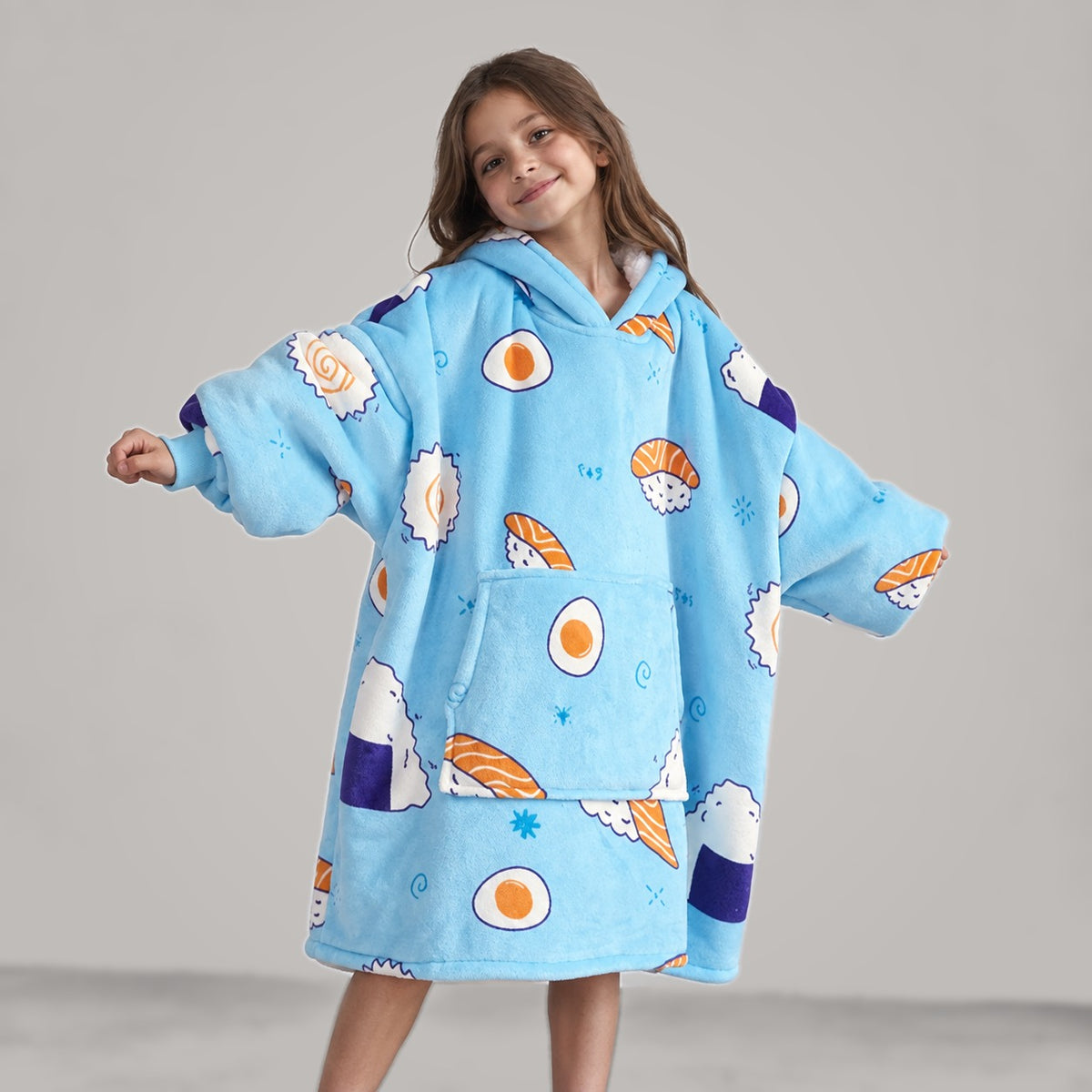 Cozy Kids Sushi hoodie blanket for kids, Front View - Cozify Lebanon