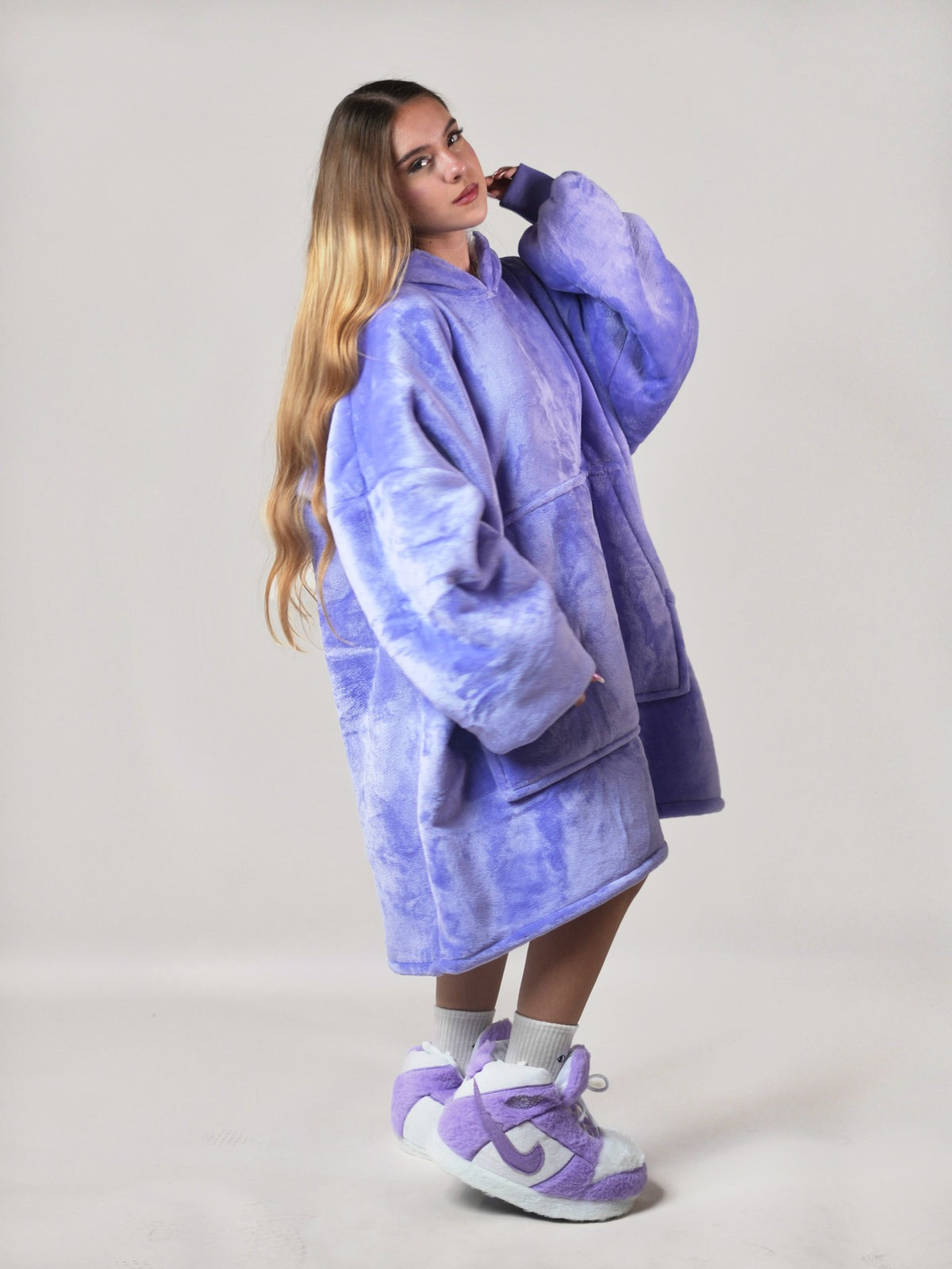 Cozy Purple hoodie blanket in purple unicorn print, Back View - Cozify Lebanon