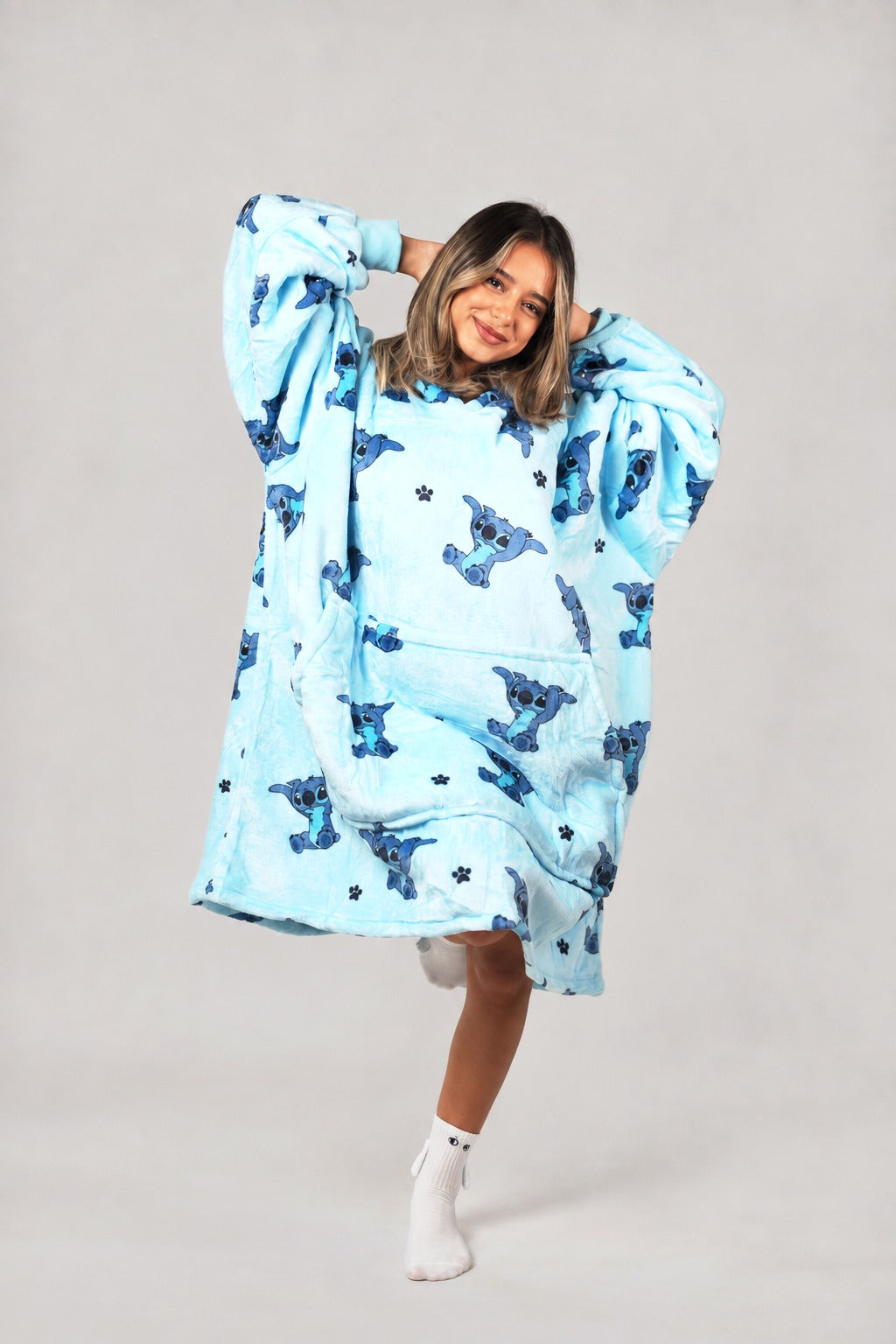 Cozy Stitch Blue hoodie blanket in Stitch print blue, Back View - Cozify Lebanon