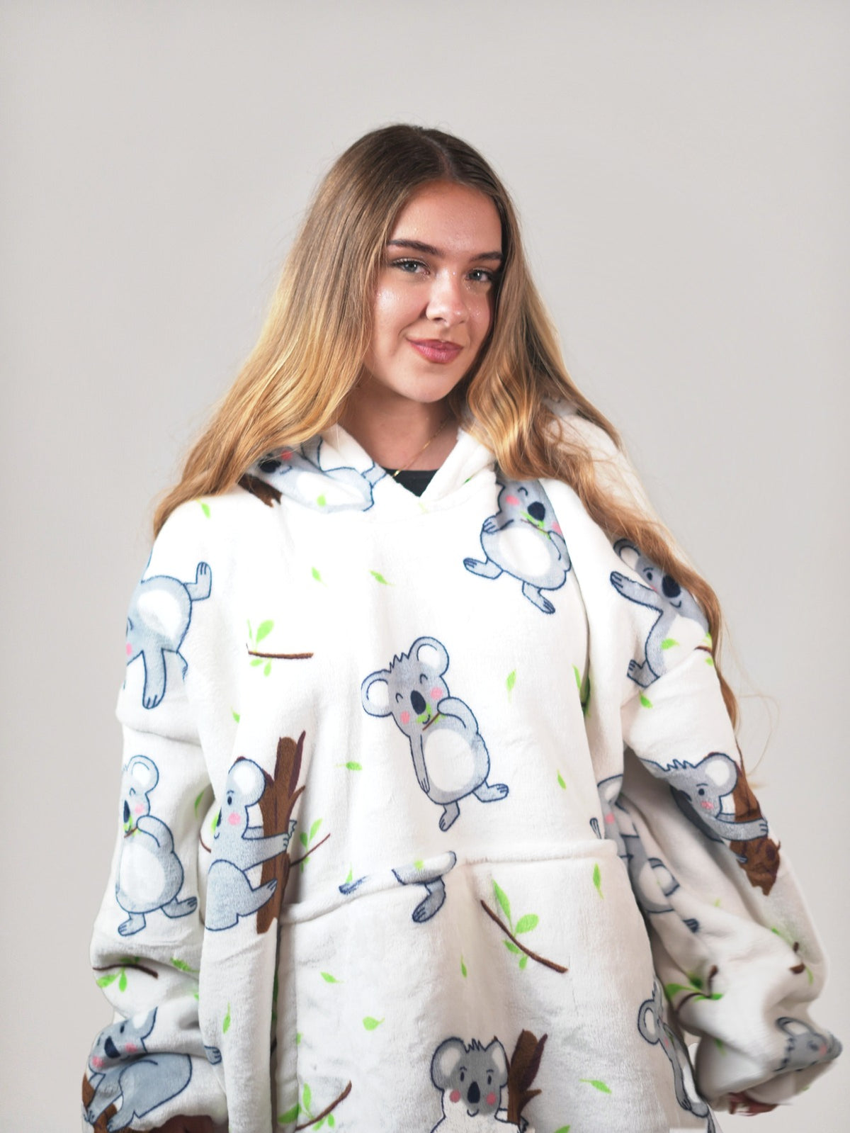 Cozy Koala hoodie blanket in koala print cream, Back View - Cozify Lebanon