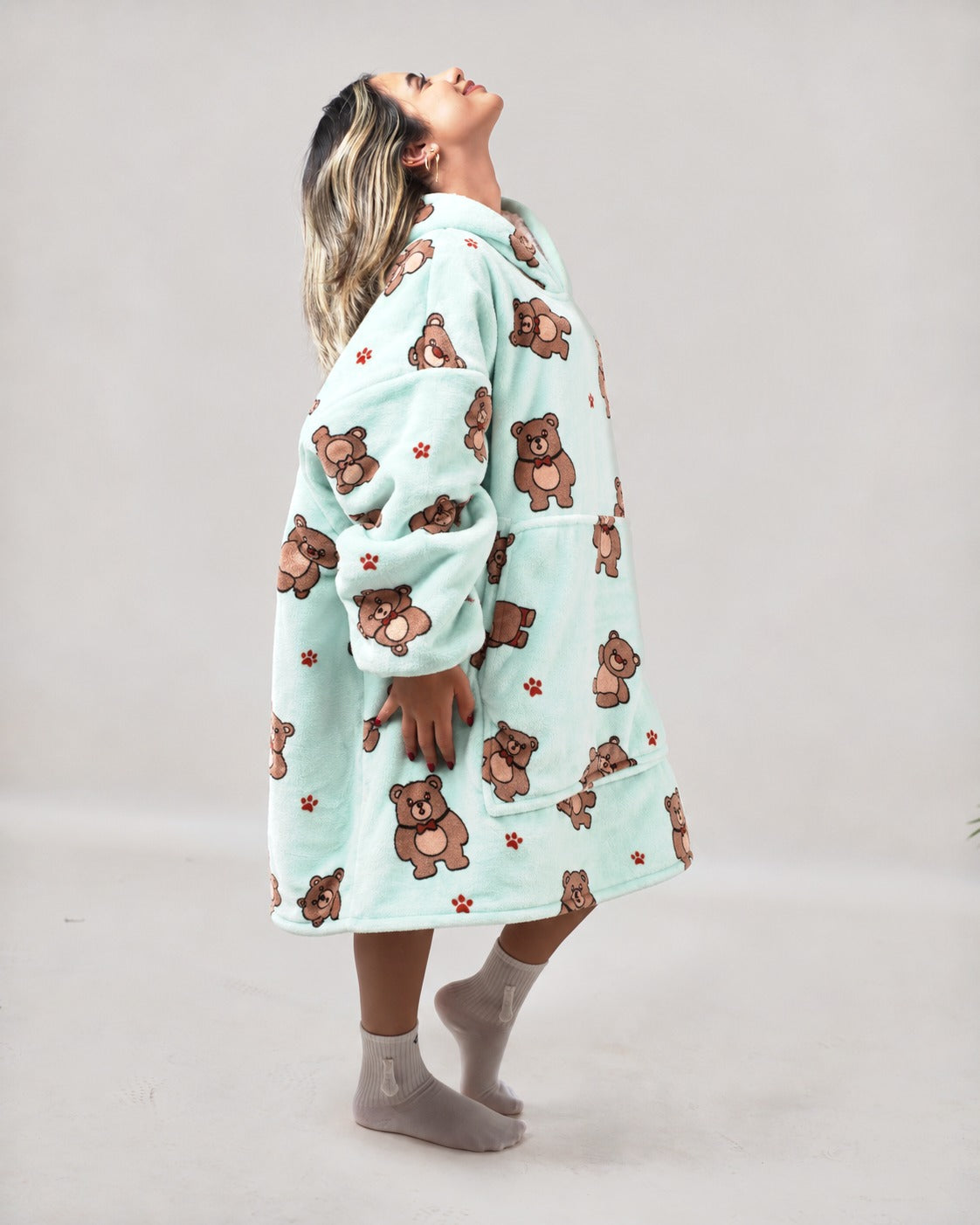 Cozy Bears hoodie blanket in bear print, Back View - Cozify Lebanon