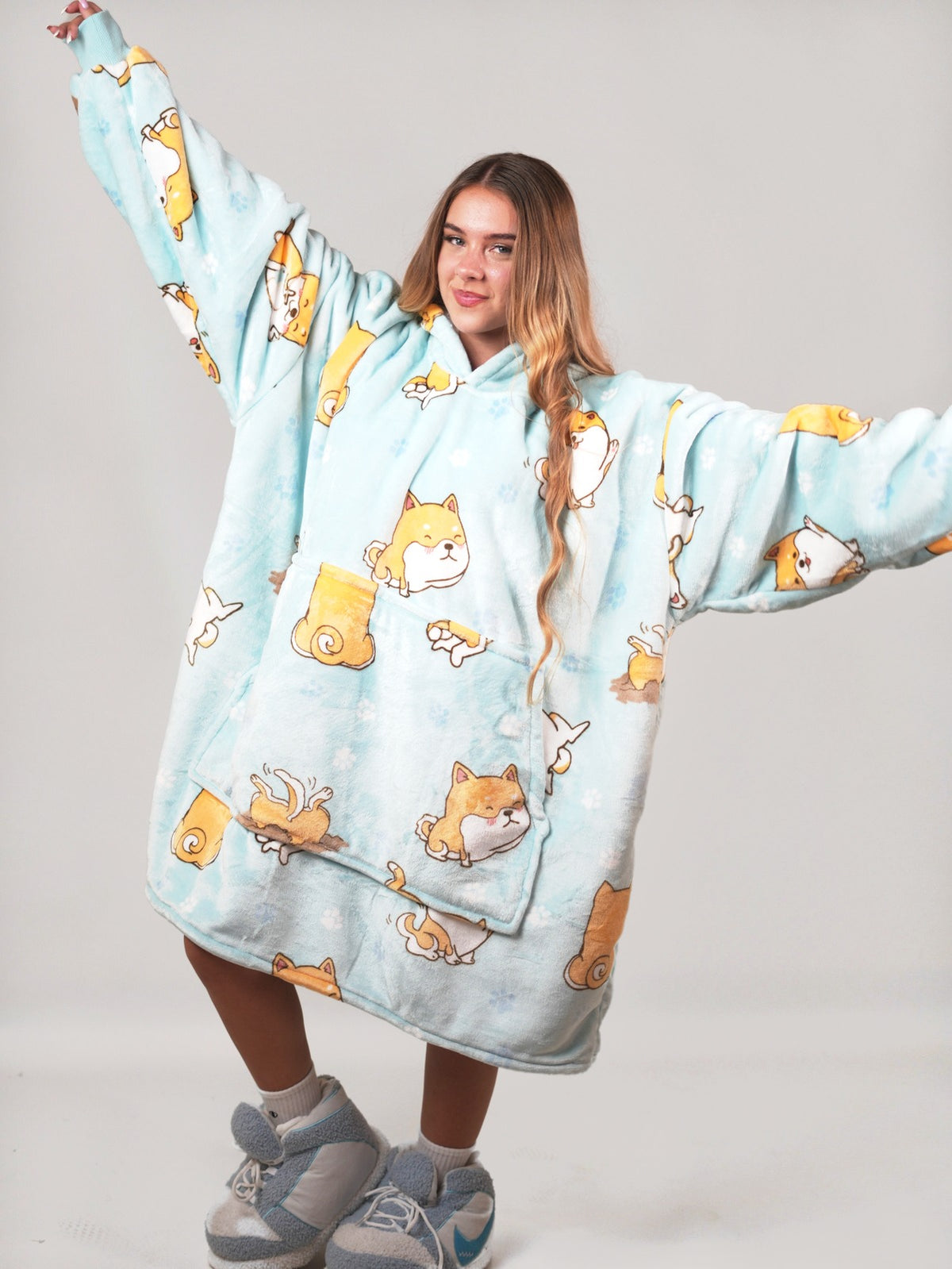 Cozy Doggy hoodie blanket in doggy print, Back View - Cozify Lebanon