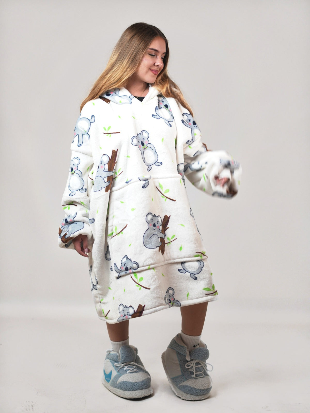 Cozy Koala hoodie blanket in koala print cream, Detail View - Cozify Lebanon