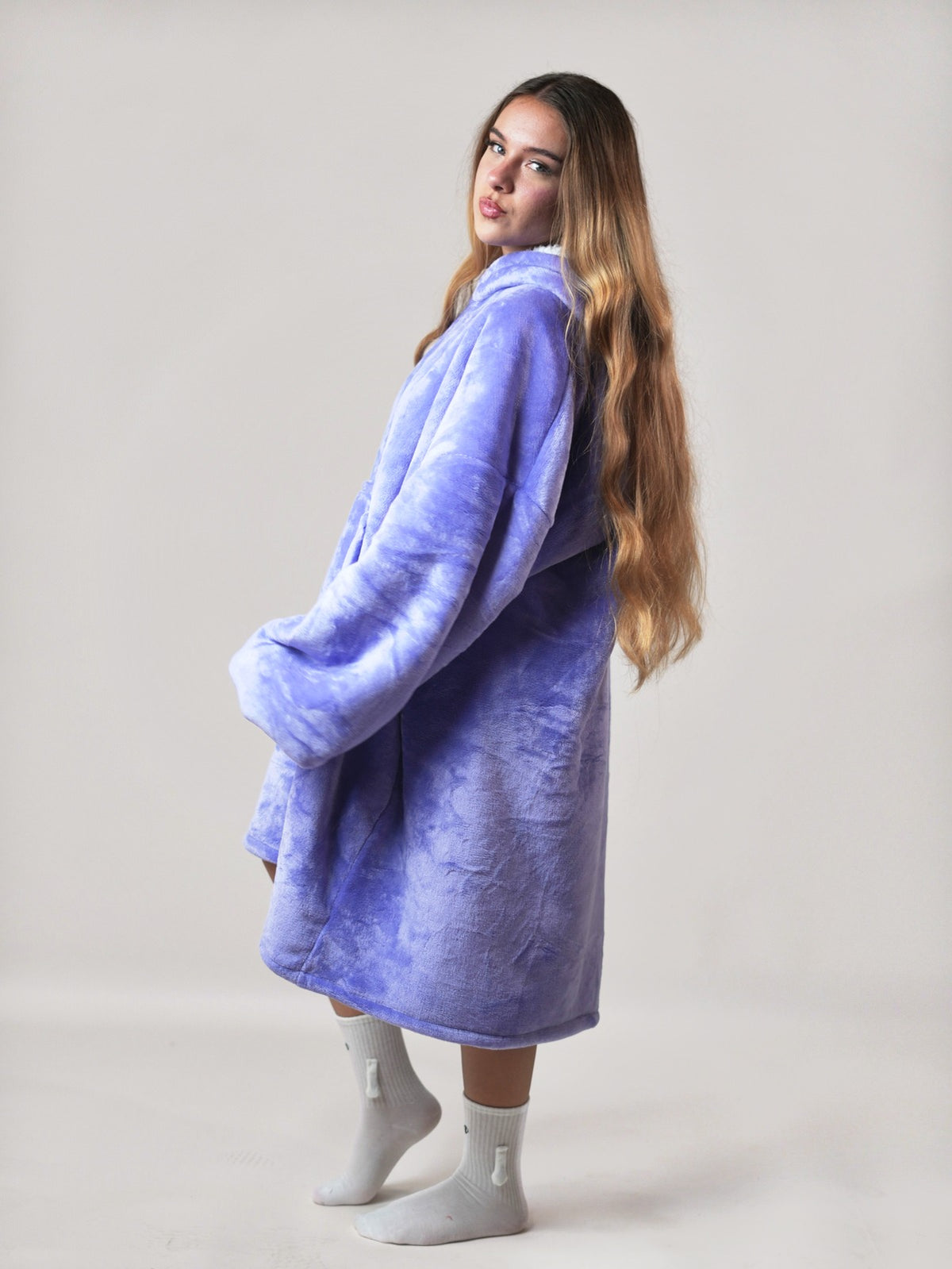 Cozy Purple hoodie blanket in purple unicorn print, Detail View - Cozify Lebanon