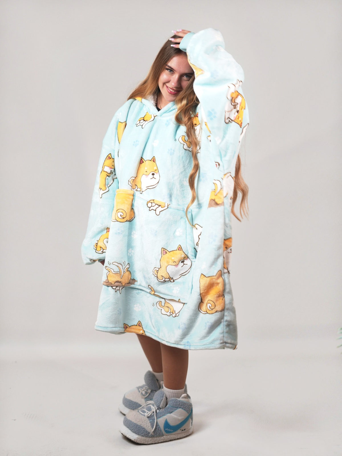 Cozy Doggy hoodie blanket in doggy print, Detail View - Cozify Lebanon