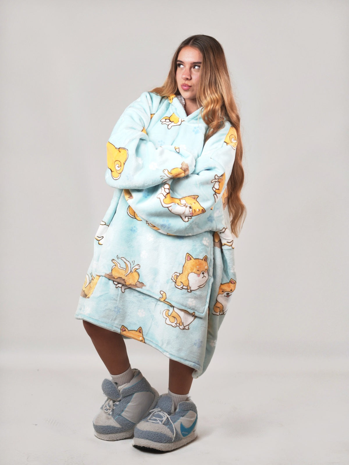 Cozy Doggy hoodie blanket in doggy print, Side View - Cozify Lebanon