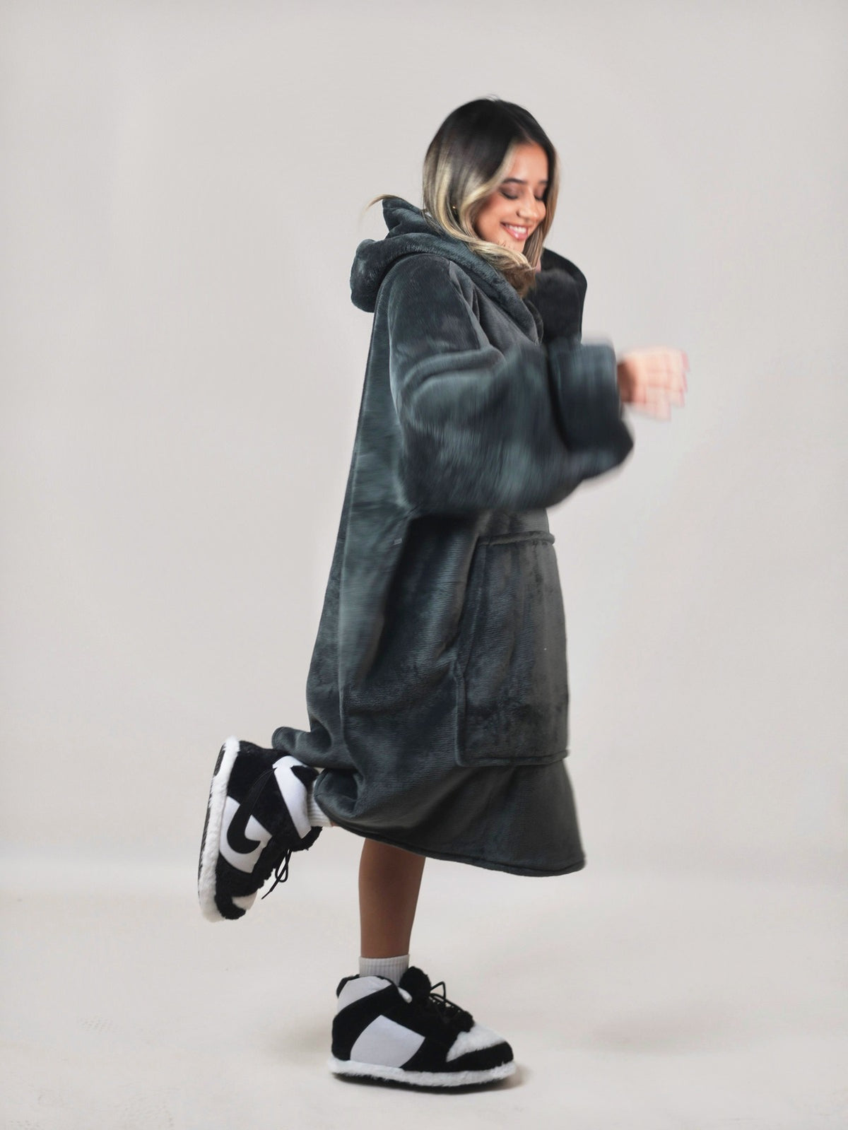 Cozy Black hoodie blanket in black, Side View - Cozify Lebanon