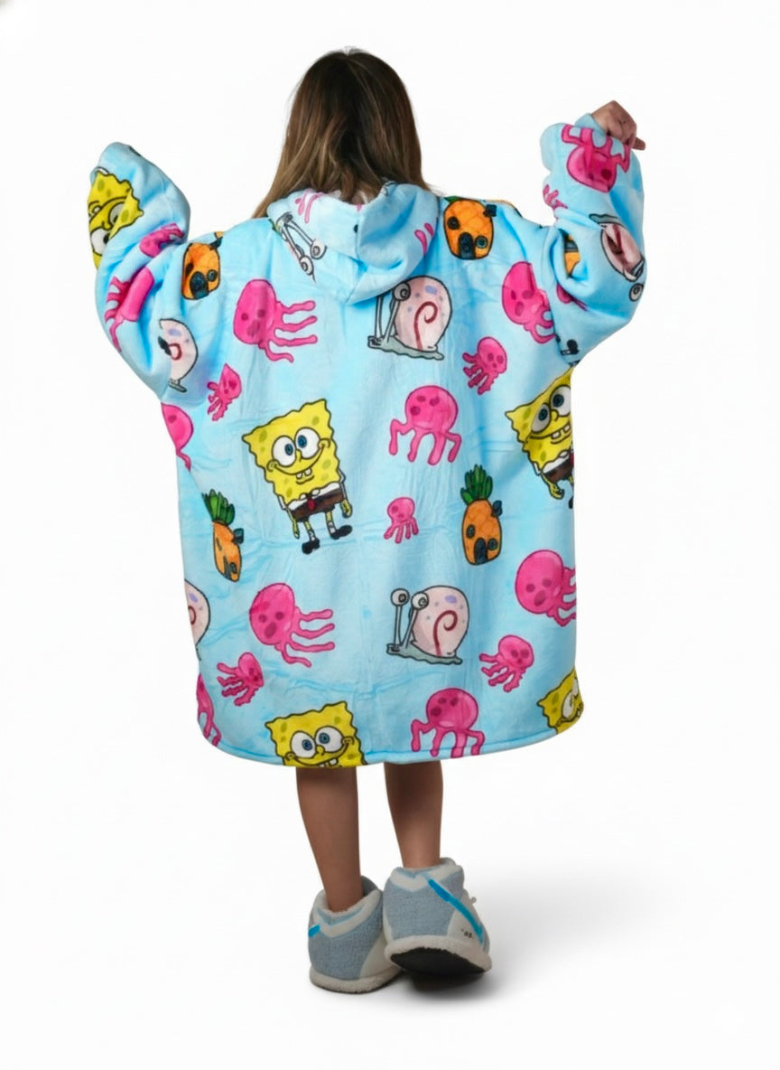 Cozy SpongeBob oversized hoodie blanket, back view - Cozify Lebanon