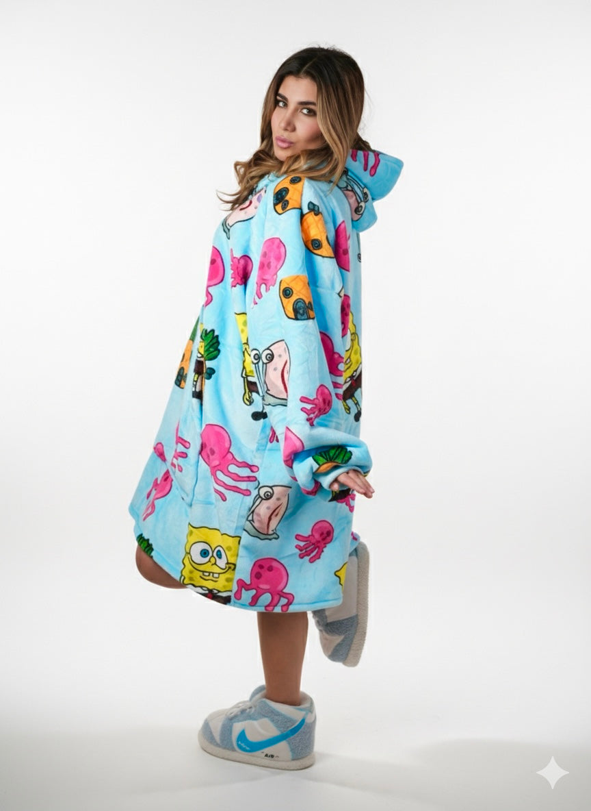 Cozy SpongeBob oversized hoodie blanket, front view - Cozify Lebanon