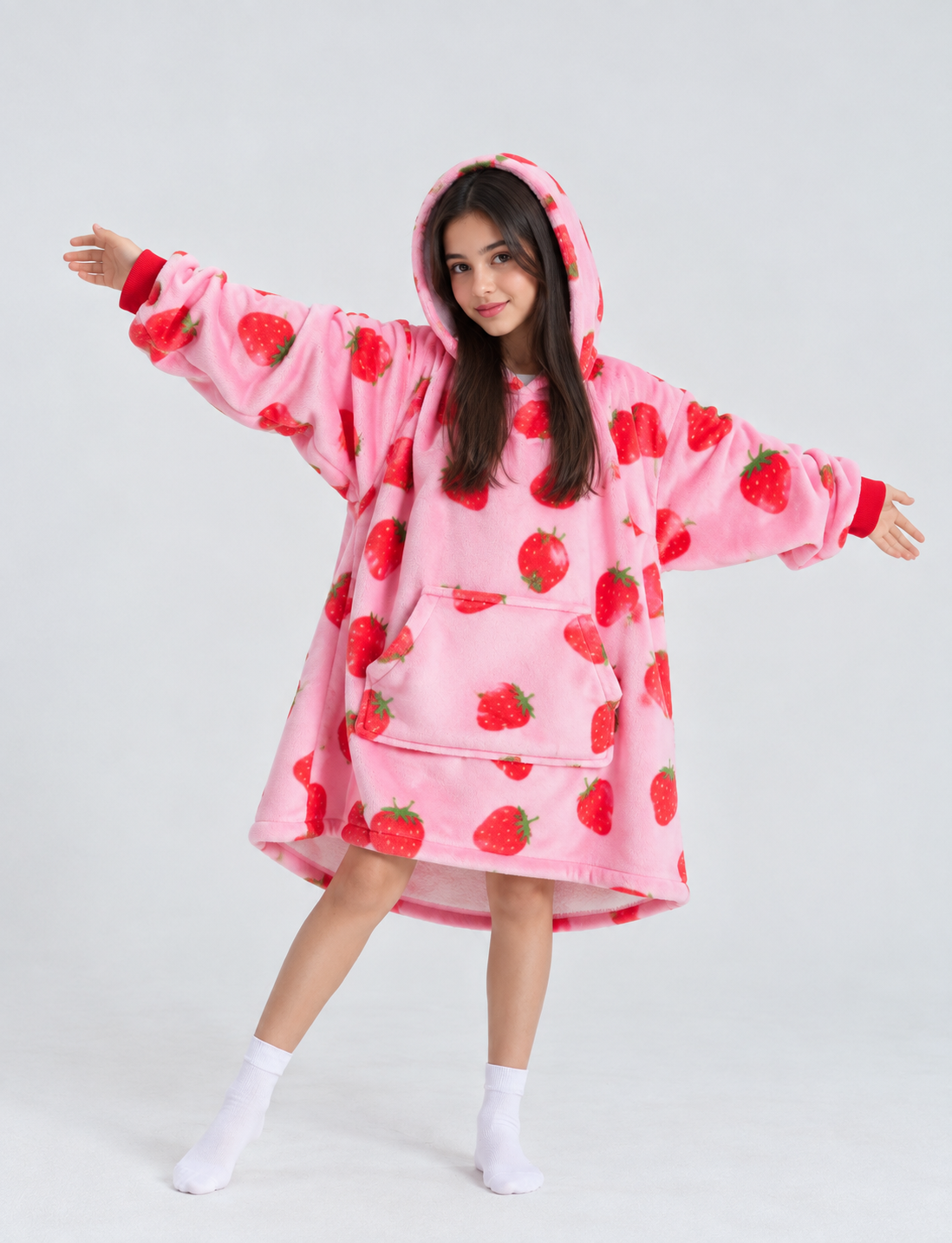 Cozy Kids Strawberry Oversized Hoodie Blanket in strawberry pink — Cozify Lebanon
