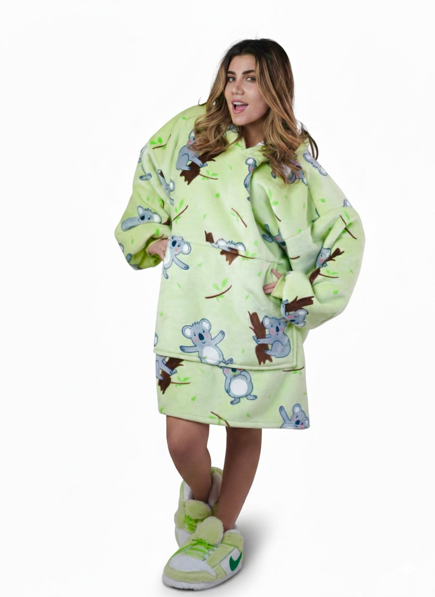 Cozy Green Koala oversized hoodie blanket, front view - Cozify Lebanon
