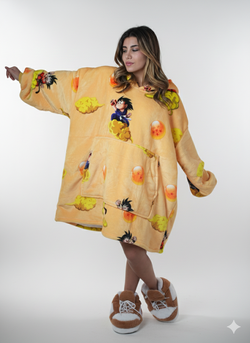 Cozy DragonBall oversized hoodie blanket, front view - Cozify Lebanon