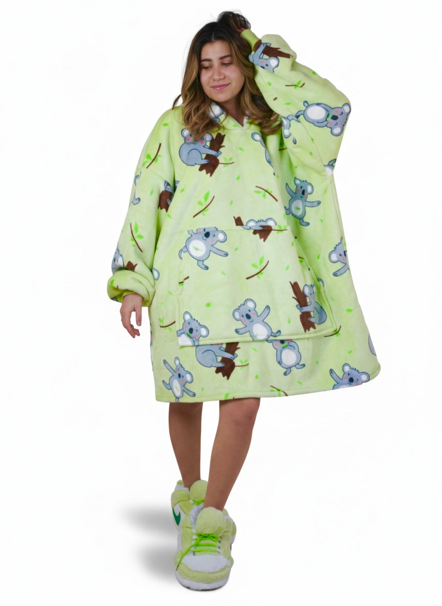 Cozy Green Koala oversized hoodie blanket, back view - Cozify Lebanon