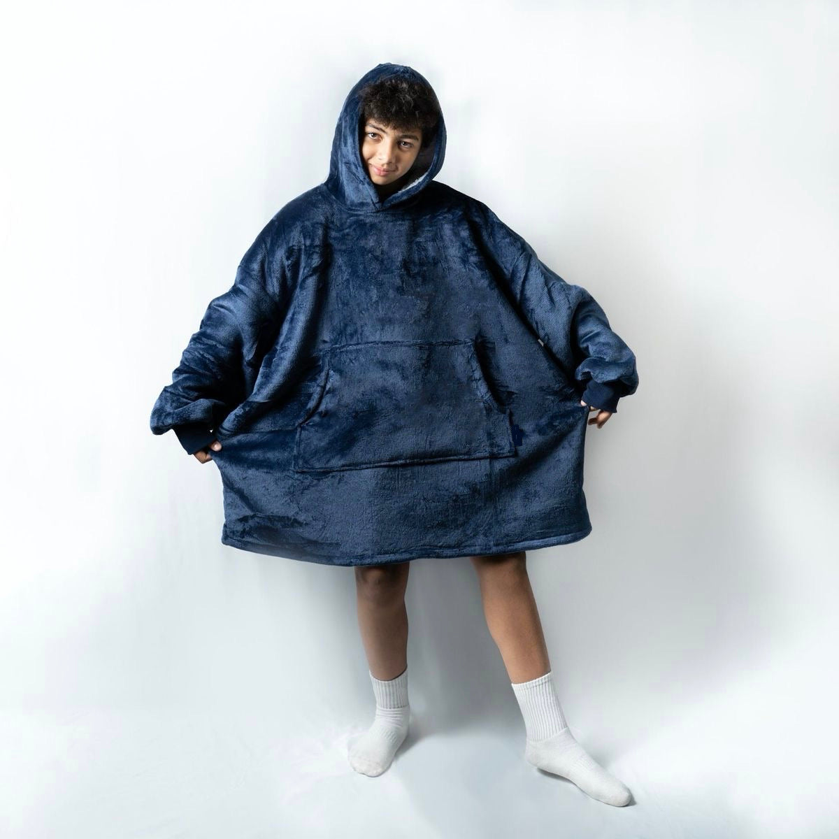 Cozy Atlantic Kids oversized hoodie blanket for kids in navy blue - Cozify Lebanon