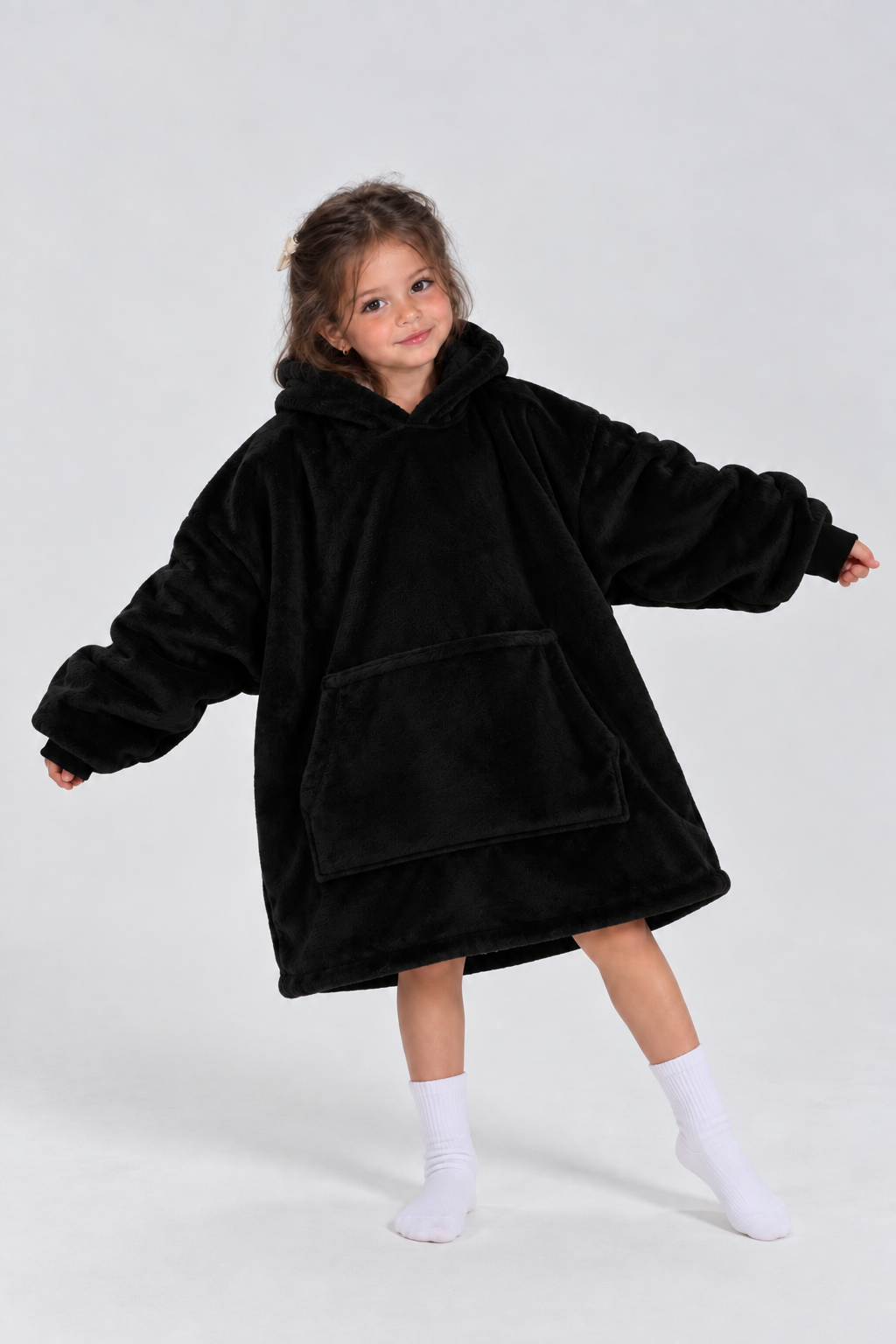 Cozy Black Kids kids oversized hoodie blanket in black — Cozify Lebanon