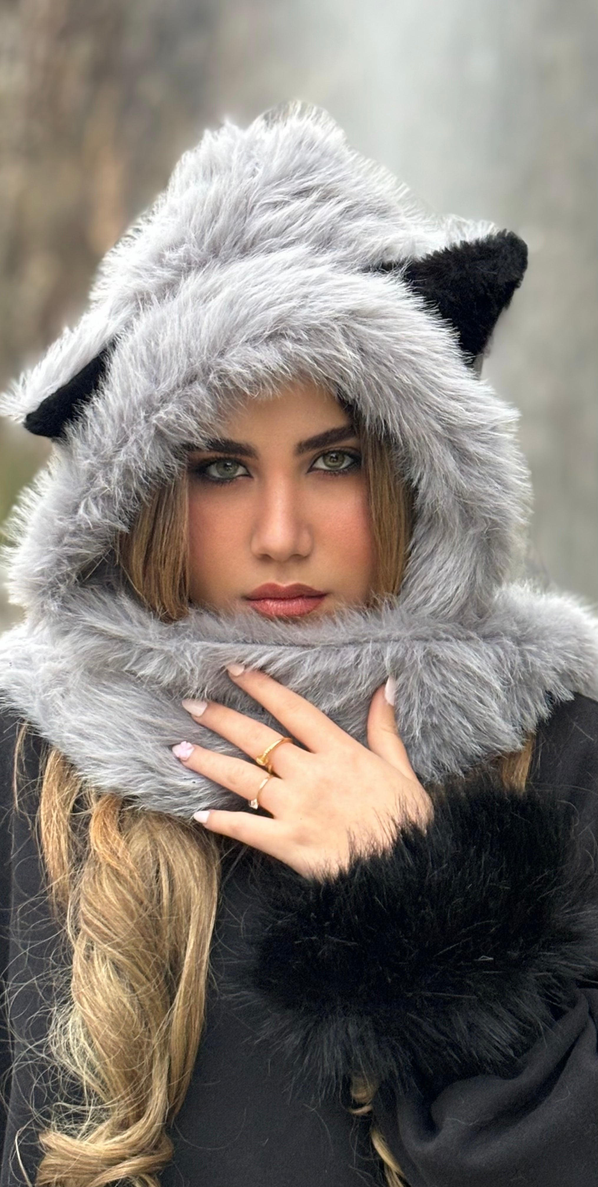 Snow Baby Hooded Scarf - Gray Side View - Cozify Lebanon