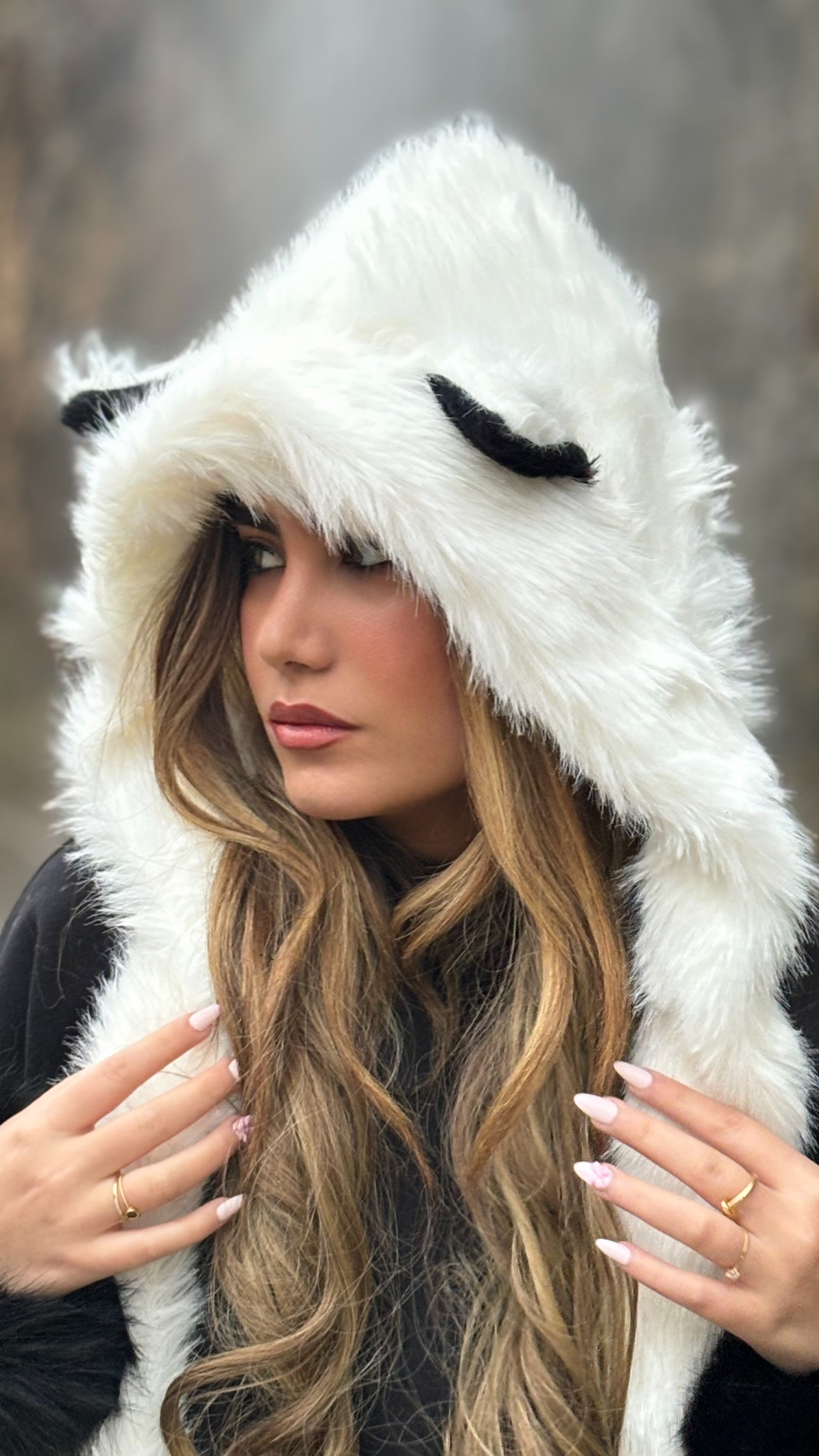 Snow Baby hooded scarf in white, Front View - Cozify Lebanon