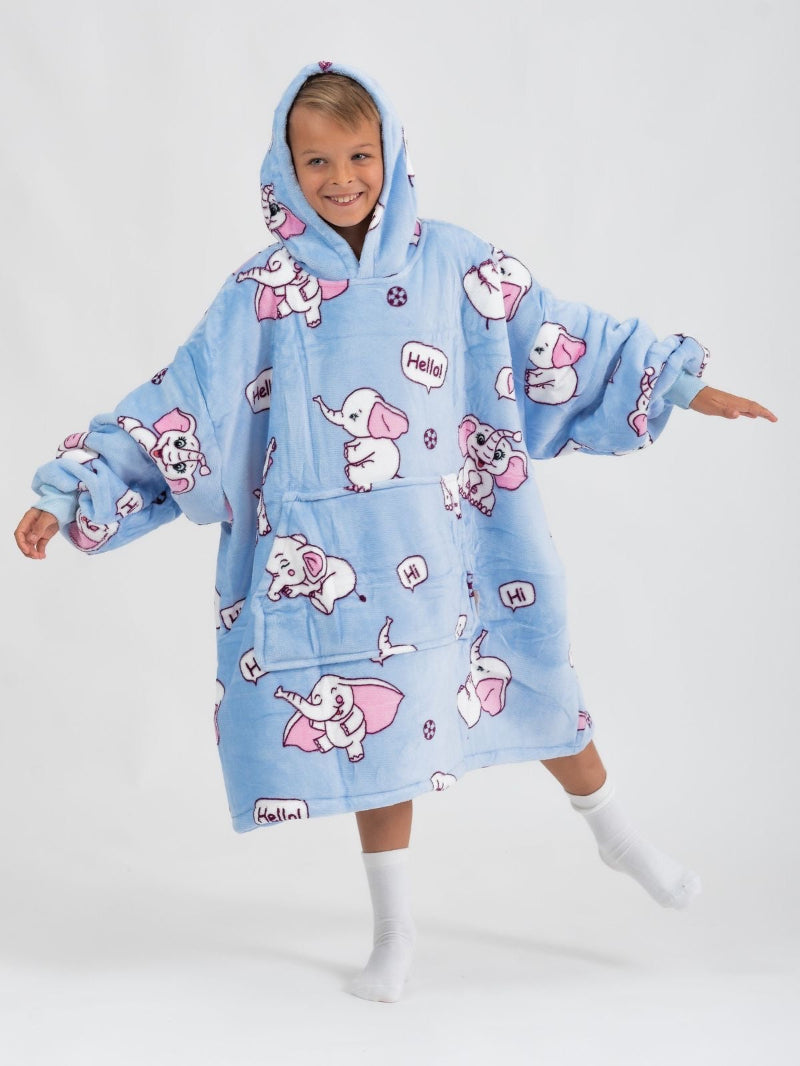 Cozy Kids Elephant hoodie blanket for kids, Front View - Cozify Lebanon