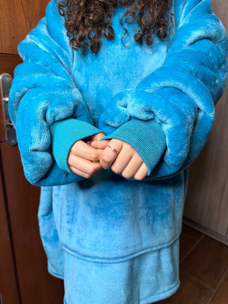 Cozy Glacier hoodie blanket in icy blue, Back View - Cozify Lebanon