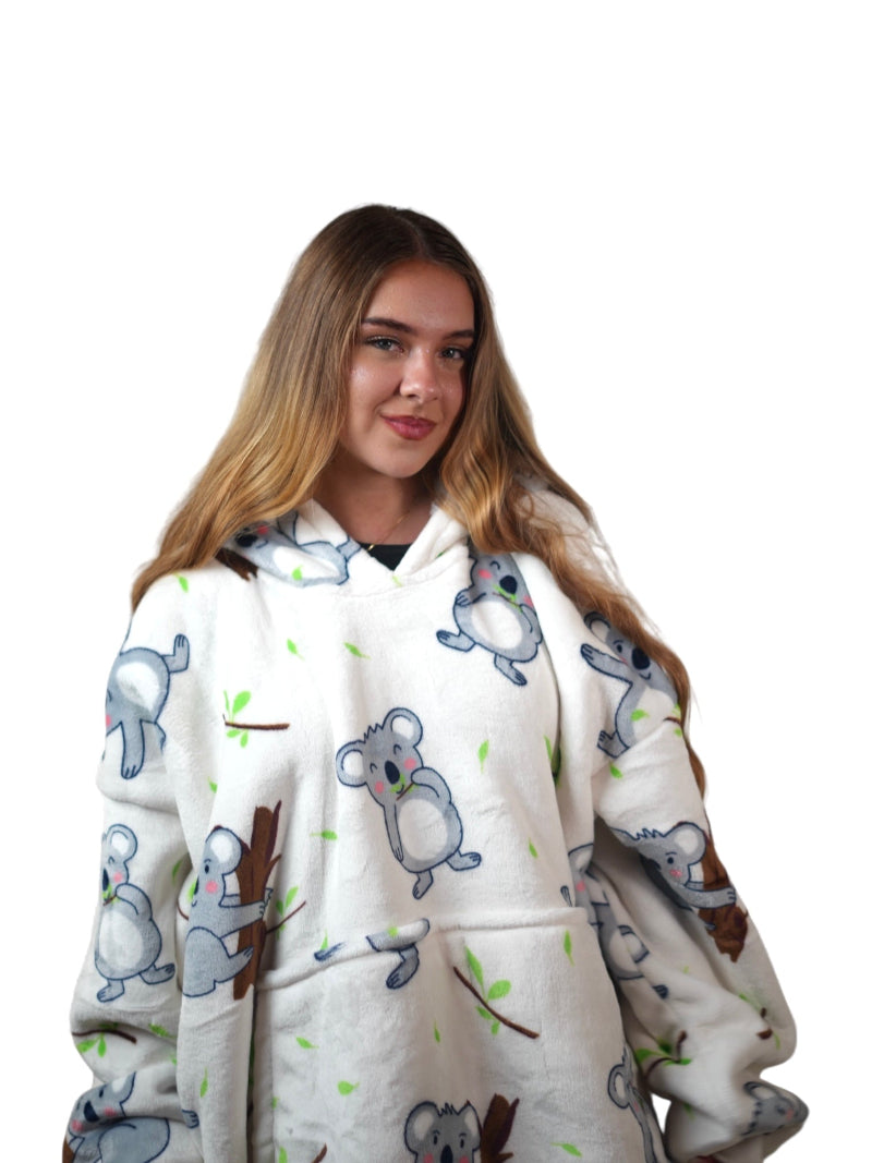 Cozy Koala hoodie blanket in cream koala print, Back View - Cozify Lebanon