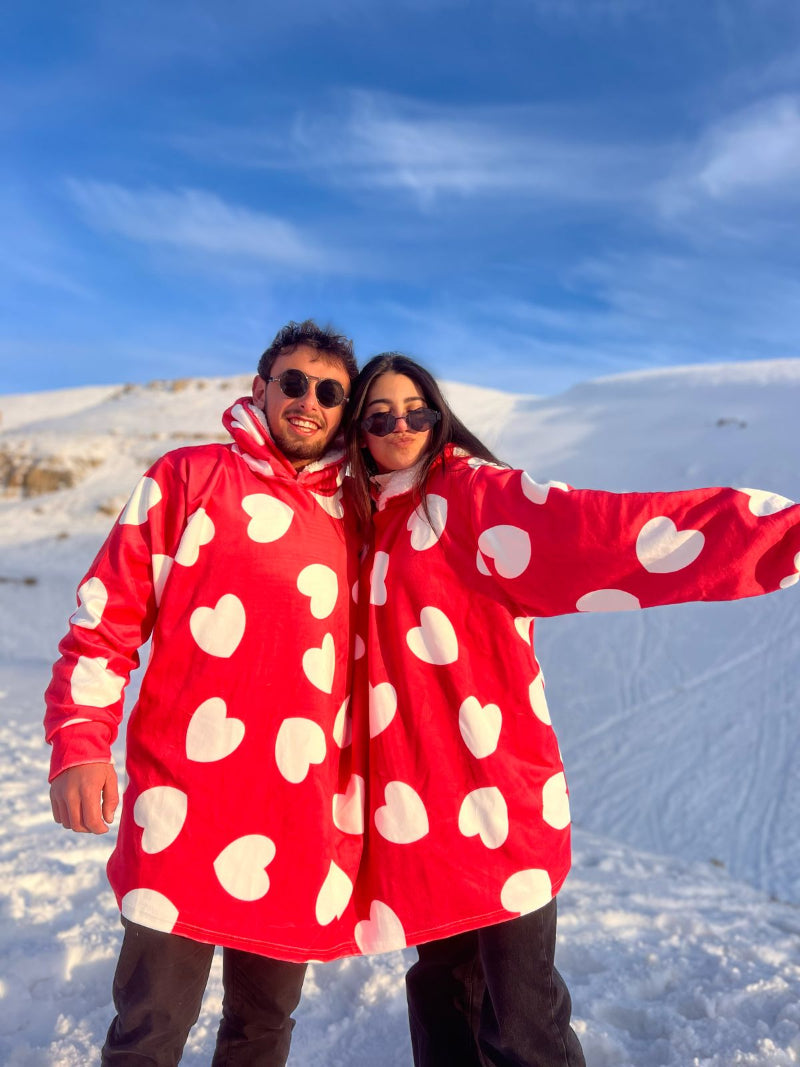 CozyDuo Hoodie heart-print couple hoodie blanket, Back View - Cozify Lebanon