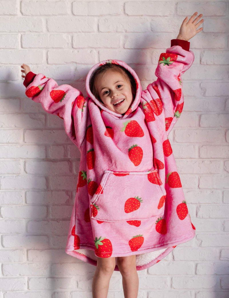 Cozy Kids Strawberry hoodie blanket for kids, Front View - Cozify Lebanon