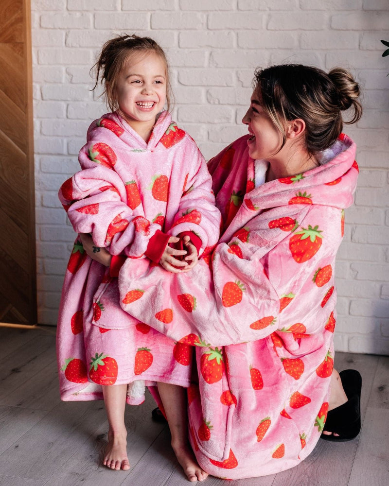 Cozy Kids Strawberry hoodie blanket for kids, Back View - Cozify Lebanon
