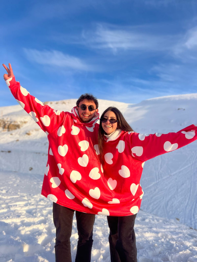 CozyDuo Hoodie heart-print couple hoodie blanket, Front View - Cozify Lebanon