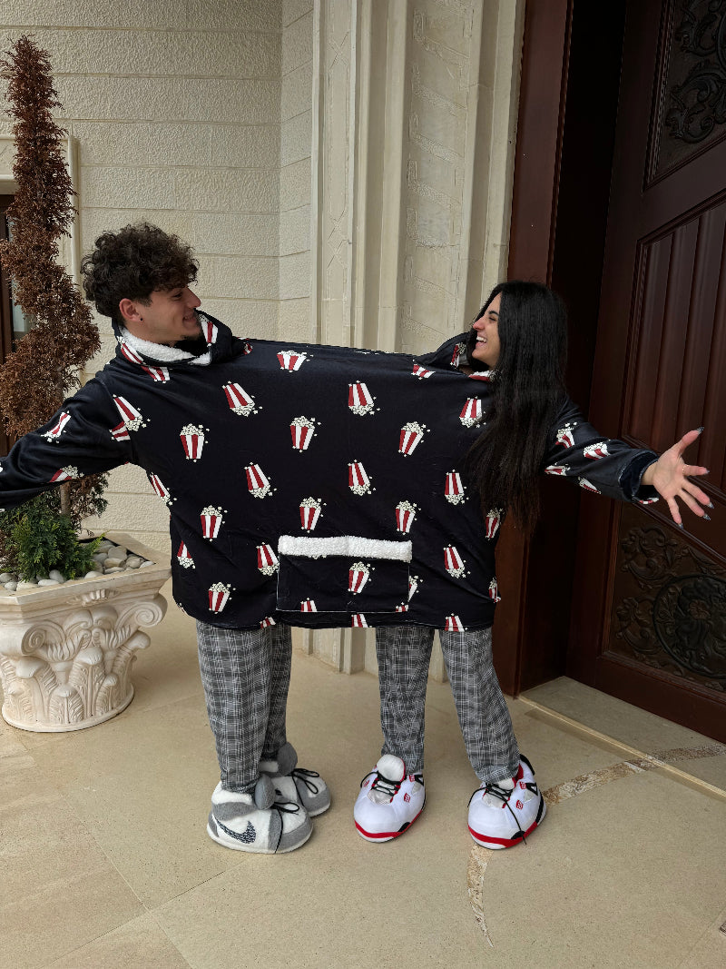 CozyDuo Hoodie heart-print couple hoodie blanket, Side View - Cozify Lebanon